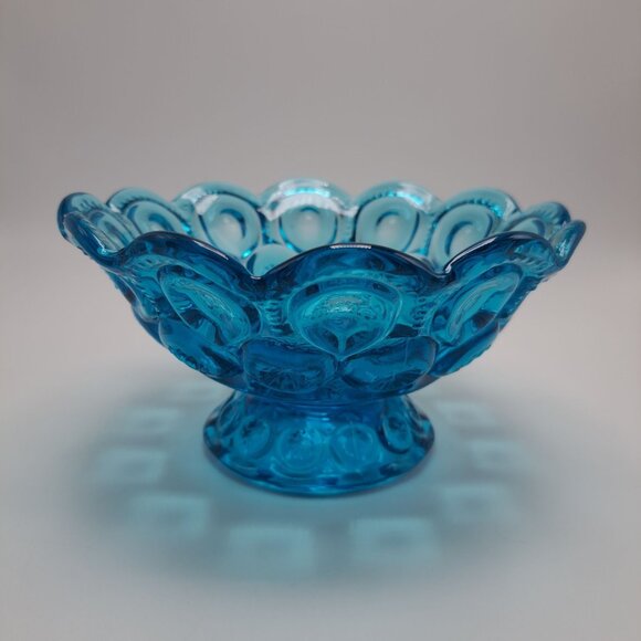 LE Smith Blue Glass Moons & Stars Scalloped Edge Pedestal Bowl Compote - Picture 1 of 13
